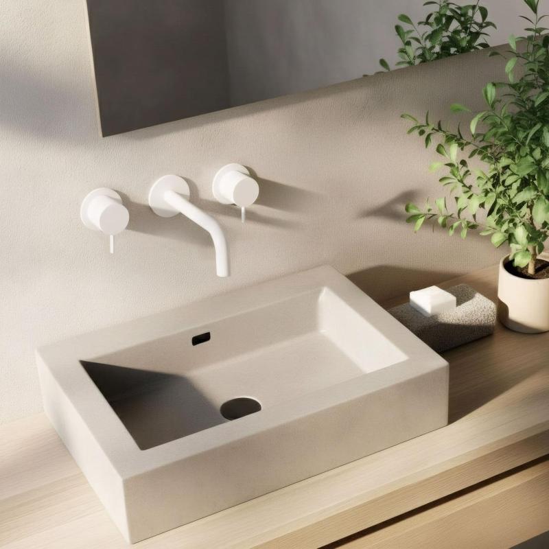 Waterevolution Flow Mitigeur lavabo encastré 3 trous blanc mat avec bec 10 cm T1163FBR-10