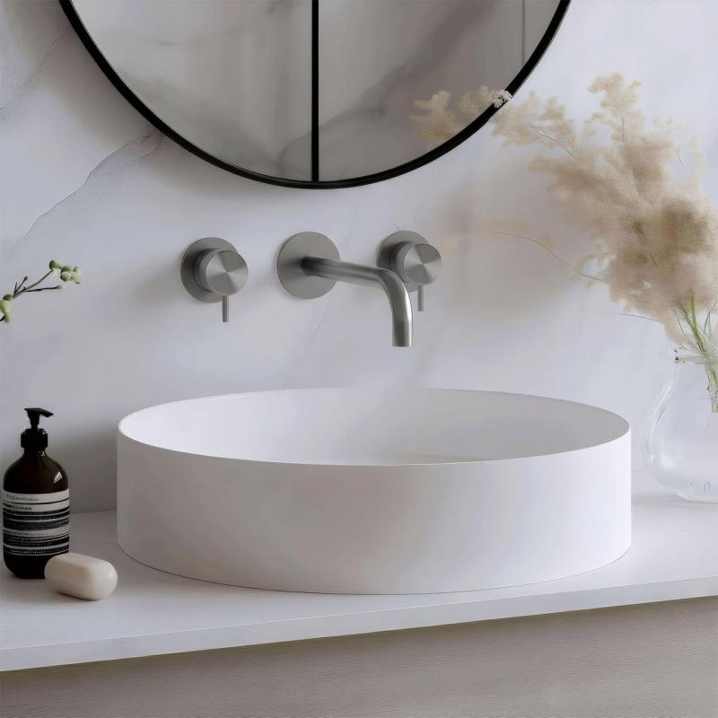 Waterevolution Flow Mitigeur lavabo encastré 3 trous Entièrement en acier inoxydable avec bec de 15 cm T1163FIE-15