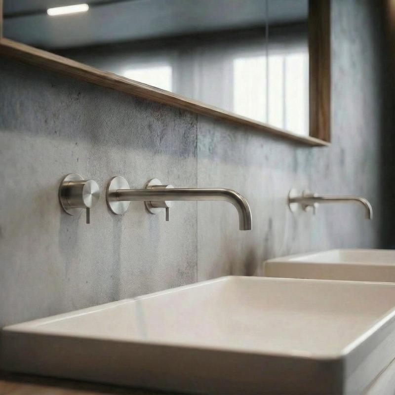 Waterevolution Flow Robinet de lavabo encastré à 3 trous Entièrement en acier inoxydable avec bec de 21 cm T1163FIE-21