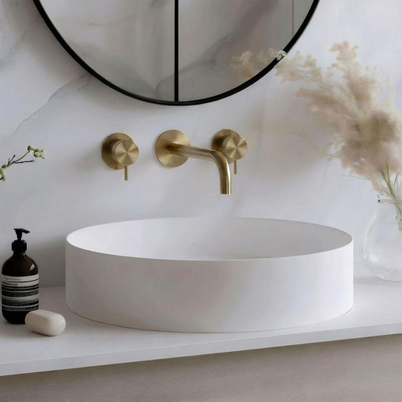 Waterevolution Flow Robinet de lavabo encastré à 3 trous en laiton entièrement brossé avec bec de 15 cm T1163FLE-15