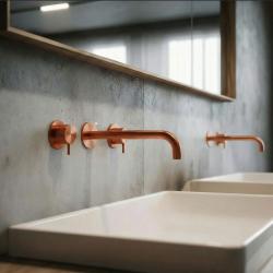 Waterevolution Flow Mitigeur lavabo encastré 3 trous PVD cuivre avec bec 21 cm T1163FCPE-21