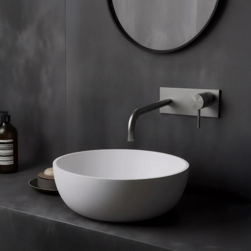 Robinet de lavabo encastré Waterrevolution Flow avec plaque de recouvrement entièrement en acier inoxydable avec bec de 21 cm T1161BIE-21