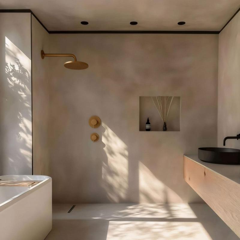 Thermostat de douche encastré Waterevolution Flow avec 1 robinet d'arrêt en laiton brossé