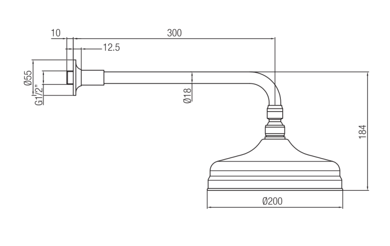 PB nostalgische Douche de tête 20cm avec anti-calcaire et bras de douche Chromé