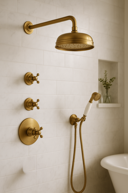 PB nostalgic set de douche encastrable avec mitigeur thermostatique et 2 robinets d'arrêt - douchette - douche à effet pluie 200mm - Bronze