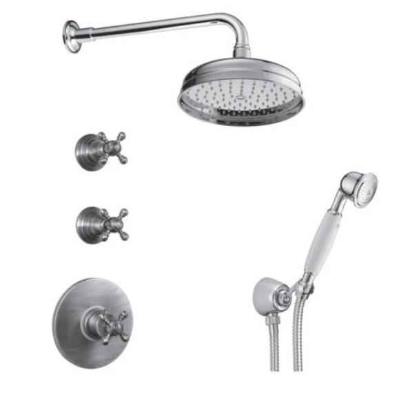 Ensemble de douche encastré nostalgique PB avec robinet thermostatique et 2 robinets d'arrêt - douchette - douche pluie 200mm - acier inoxydable