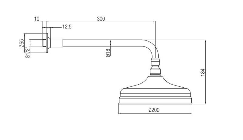 PB nostalgische Douche de tête 20cm avec anti-calcaire et bras de douche en inox