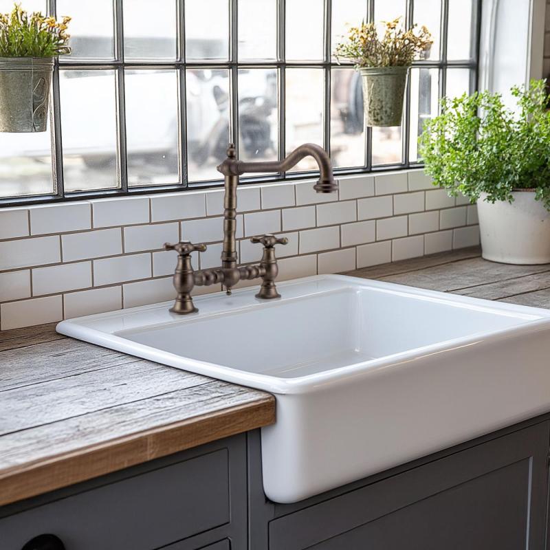 PB robinet de cuisine nostalgique à pont en bronze foncé bec coudé avec boutons robustes 1208954667