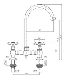 PB Nostalgic robinet de cuisine pont en cuivre bec rond avec boutons en étoile 1208954670