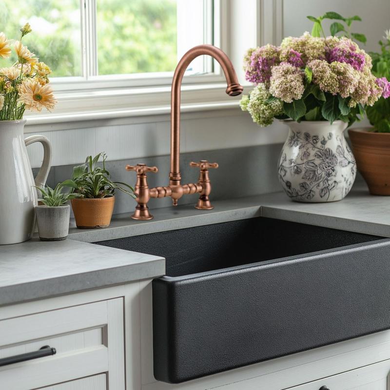 PB Nostalgic robinet de cuisine pont en cuivre bec rond avec boutons en étoile 1208954670