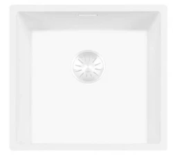 Lorreine 40WQ-FU Evier en quartz blanc 40x40cm sous plan ou à fleur de plan avec panier pour bonde blanc 1208955079