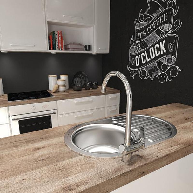 Ausmann Basic évier rond avec égouttoir en inox 77x50 cm avec siphon 1208955523