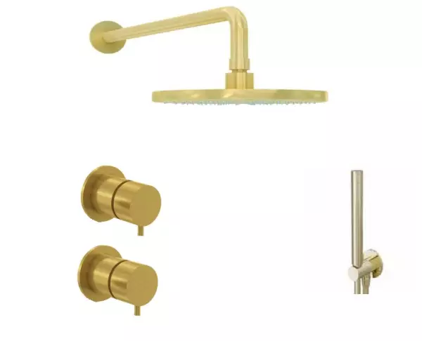 Waterevolution Flow Set de douche encastrable avec mitigeur thermostatique effet de pluie et douchette Laiton brossé