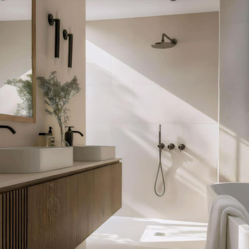 Waterevolution Flow Set de douche encastrable avec mitigeur thermostatique effet de pluie et douchette Gun Metal