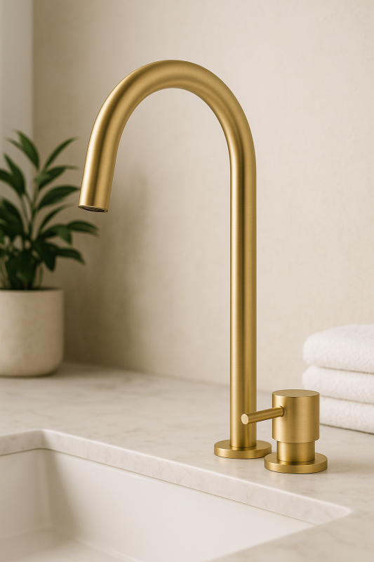 Robinet de lavabo Waterevolution Flow à 2 trous avec bec haut 200 mm Light Gold T1122UWGE