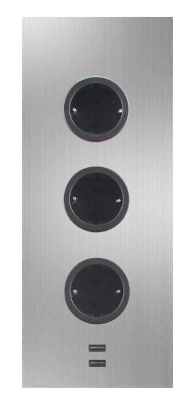 Indux Energiezuil avec 3 prises Penaarde et 2 chargeurs USB en acier inoxydable 1208955897