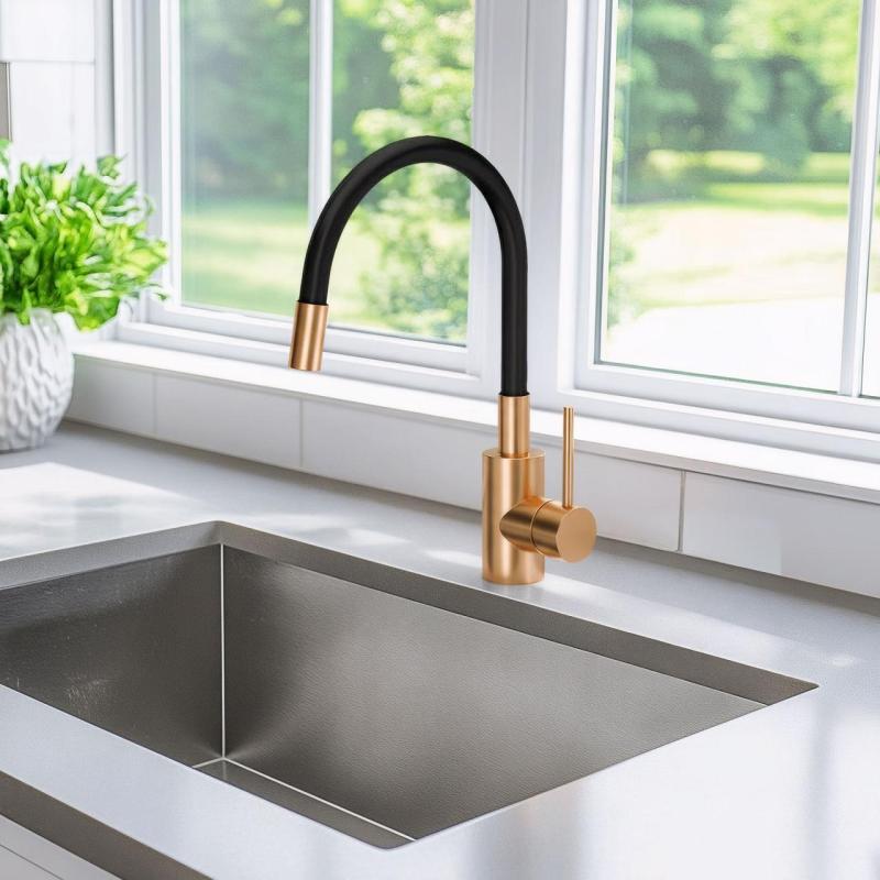 Quadri Bristol mitigeur de cuisine avec bec flexible noir PVD cuivre brossé 1208955984