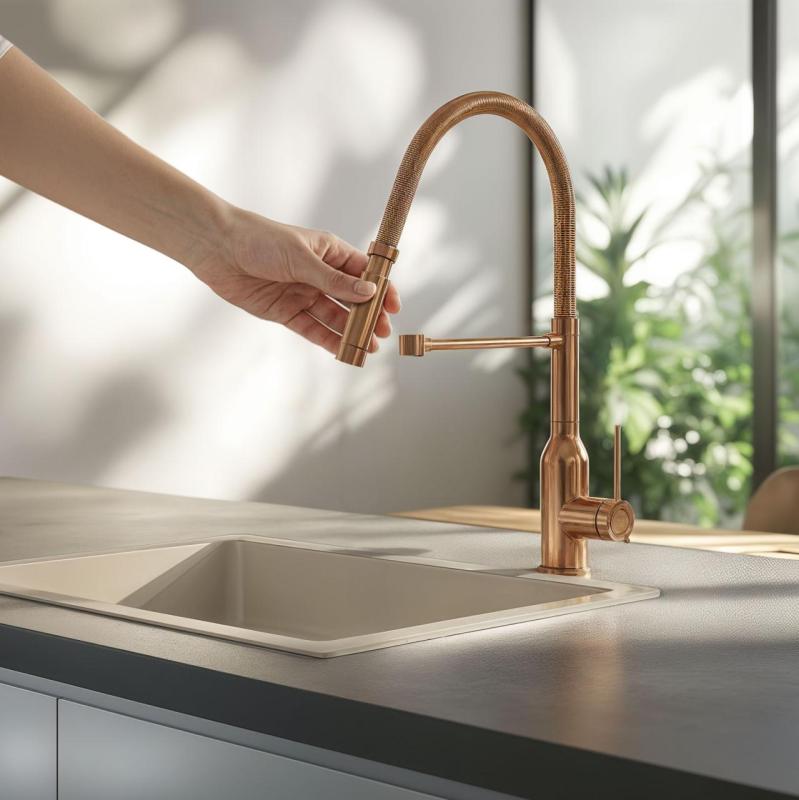 Quadri Stamford mélangeur de cuisine haut avec bec flexible PVD cuivre brossé 1208956078