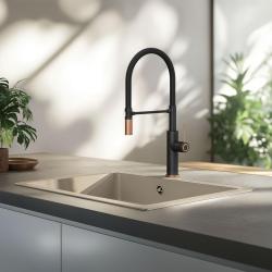 Quadri Retford Robinet de Cuisine Noir avec Finition Cuivre et Bec Flexible Noir 1208956091