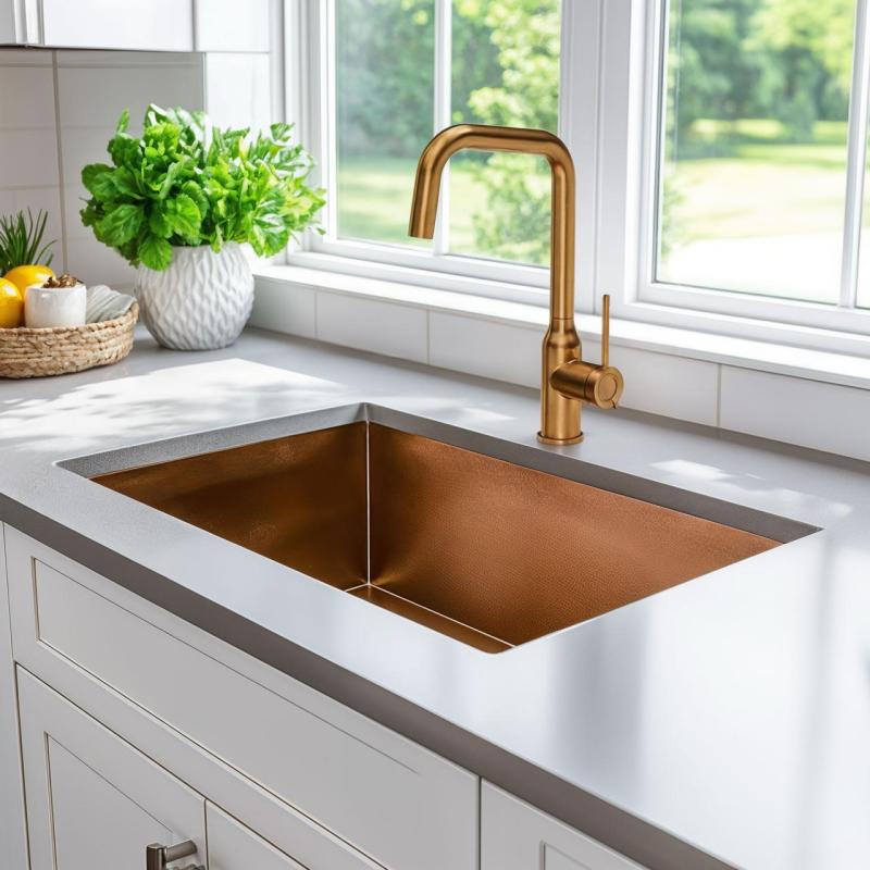 Quadri Stamford mélangeur de cuisine pvd cuivre avec bec coudé orientable 1208956099