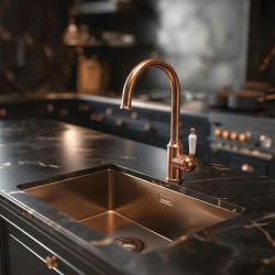 Quadri Worksop robinet de cuisine classique nostalgique en laiton PVD avec poignée en céramique 1208956101