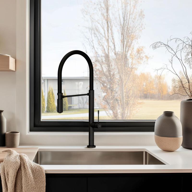 Quadri Brighton mitigeur de cuisine noir mat avec bec flexible noir 1208956103