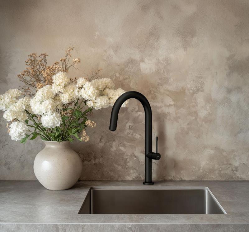 Quadri Brighton mitigeur de cuisine noir mat avec bec pivotant 1208956107