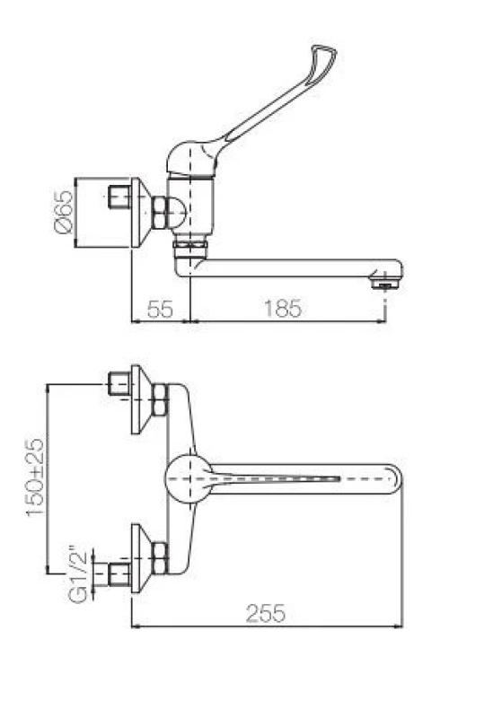 PB Clinic Robinet de cuisine mural pour handicapés avec poignée longue chrome 1208956271