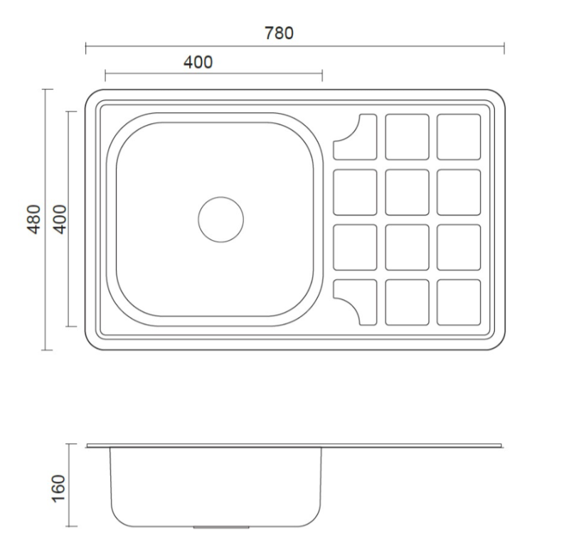Aquadesign Évier de Base en Inox avec égouttoir réversible 78x48cm à poser 1208956286
