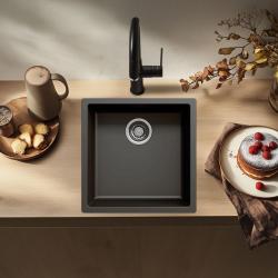 Evier noir 40x40cm sous plan, à fleur de plan ou en surface avec panier pour bonde inox 1208956390