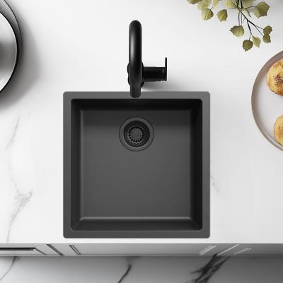 Black sink 40x40cm undermount, surface mount, and flush mount with black plug 1208956391
