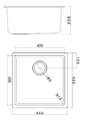 Black sink 40x40cm undermount, surface mount, and flush mount with black plug 1208956391