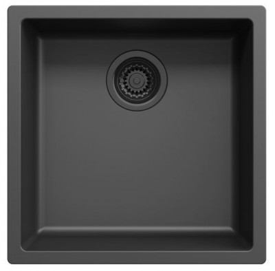 Black sink 40x40cm undermount, surface mount, and flush mount with black plug 1208956391