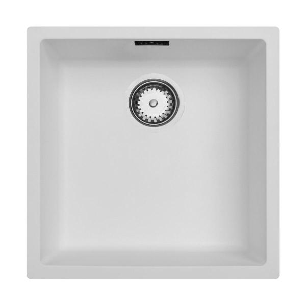 Evier blanc 40x40cm sous plan, à fleur de plan ou en surface avec panier pour bonde inox 1208956392