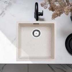 Évier crème sable 40x40cm sous plan avec bouchon en acier inoxydable 1208956394