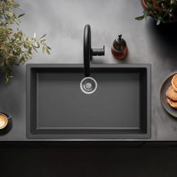 Grand évier noir 70x40cm sous plan, à fleur de plan ou en surface avec Bouchon en acier inoxydable 1208956400