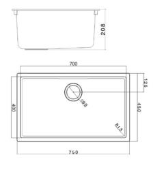 Grand évier gris béton 70x40cm sous plan, à fleur de plan ou en surface avec bouchon inox 1208956403