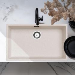 Grand évier crème sable 70x40cm sous plan, à fleur de plan ou en surface avec bouchon en acier inoxydable 1208956404