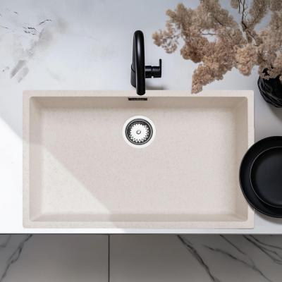 Grand évier blanc sable 70 x 40 cm, encastrable, à poser et à encastrer, avec bouchon en acier inoxydable 1208956404