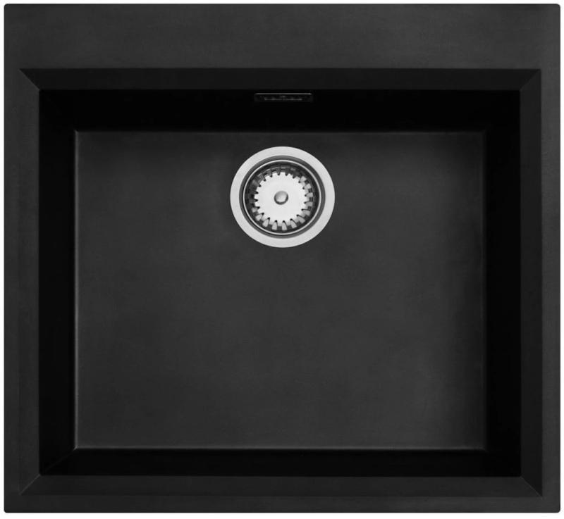 Évier noir à encastrer 58 x 53 cm avec trou pour robinet et bouchon en acier inoxydable 1208956732
