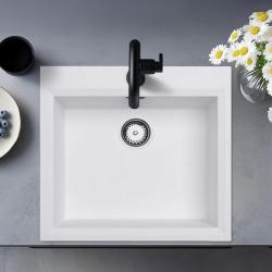 Evier blanc 58x53cm montage en surface avec trou de robinetterie avec panier pour bonde en acier inoxydable 1208956763