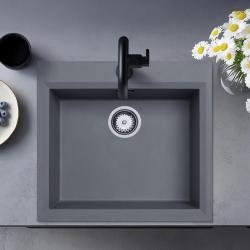 Evier à montage en surface gris béton 58x53cm avec espace pour trou de robinetterie avec bouchon en acier inoxydable 1208956771