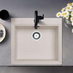 Évier à montage en surface crème sable 58x53cm avec espace  pour trou de robinetterie avec bouchon en acier inoxydable 1208956773