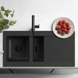 Ausmann Fibre 1.5 noir plastique évier réversible avec égouttoir à montage en surface 100x50 cm avec panier pour bonde noir 1208956784