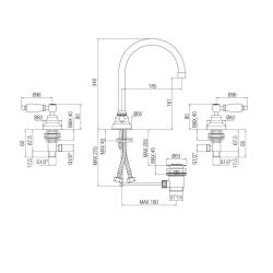 PB classic tap 3-trous robinet de lavabo Leviers blancs avec bec rond Chromé 1208956912