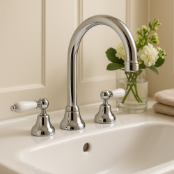 PB classic tap 3-trous robinet de lavabo Leviers blancs avec bec rond Chromé 1208956912