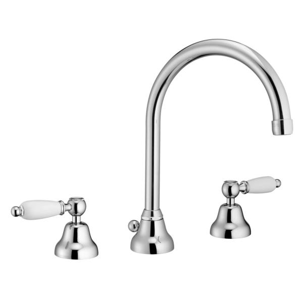 PB classic tap 3-trous robinet de lavabo Leviers blancs avec bec rond couleur bronze 1208956913