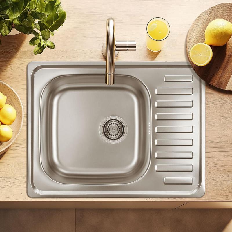 Ausmann Basic inox évier à montage en surface avec égouttoir réversible 64x48 cm avec siphon 1208956968