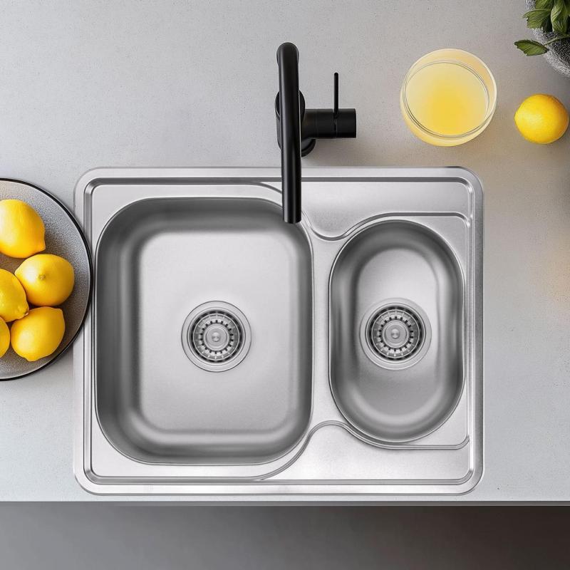 Ausmann Basic inox 1.5 évier à montage en surface	 réversible 63x50 cm avec siphon 12089569