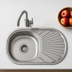Ausmann Basic évier en acier inoxydable 74x44,5 cm à montage en surface avec égouttoir réversible , siphon inclus 1208956974